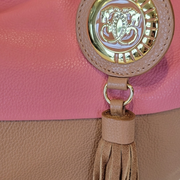 New with Tag Sharif 1825 Genuine Leather Pink Brown Hobo Tassels Shoulder Bag - Picture 16 of 16